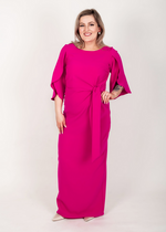 Lataa kuva Galleria-katseluun, hohtava pinkki iltapuku, jossa hiat kun kallan kukka.